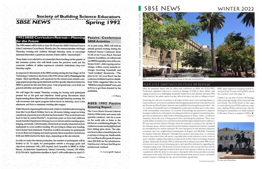 Front pages of my first SBSE News, <em>Spring 1992 (left) and the current issue of<em> SBSE News,</em> Winter 2022 (right).