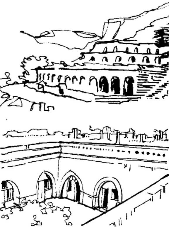 <strong>Figure 2.</strong> Two types of loess cave dwellings: hillside (top) and subsided (excavated) (bottom)