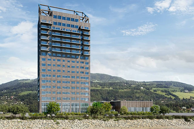 Mjøstårnet is an 18-storey building with a timber structure. Photo: Voll Arkitekter