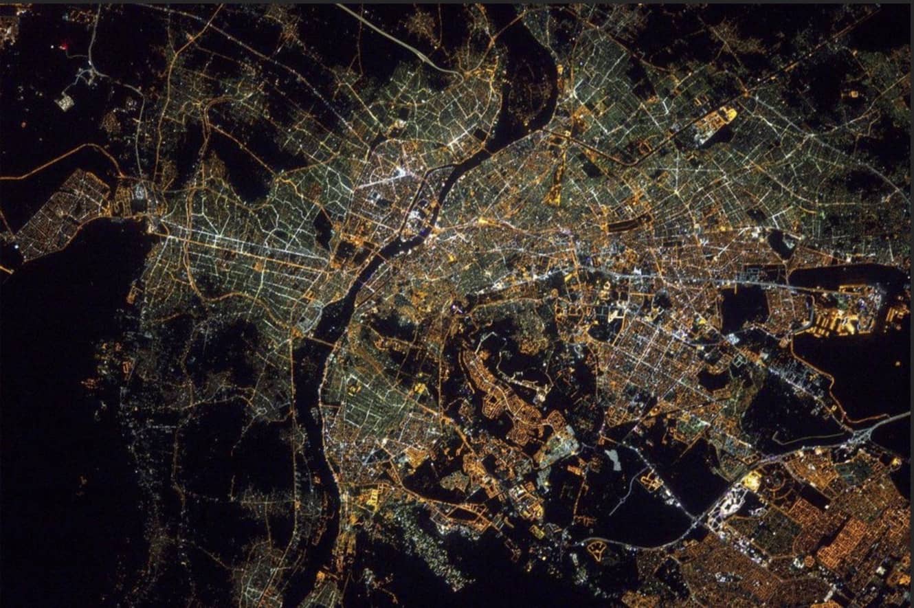 Satellite view of Cairo at night
