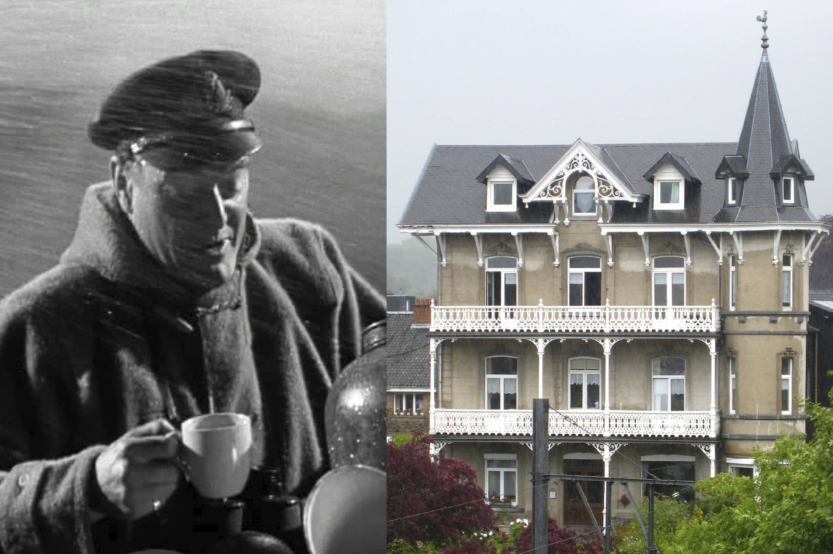 Left: a wool greatcoat. Right: Art Nouveau building with a 'greatcoat' (photo: Robyn Pender)