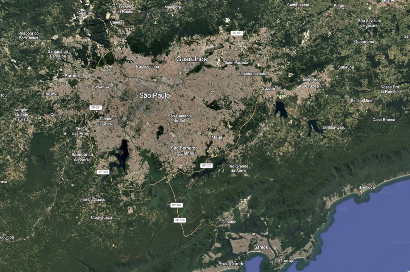 Sao Paolo, Brazil. Image: Google Earth. Map data: Google Landsat / Copernicus Data SIO, NOAA, U.S. Navy, NGA, GEBCO. Imagery from the dates: 14/12/2015 – 01/01/2021.